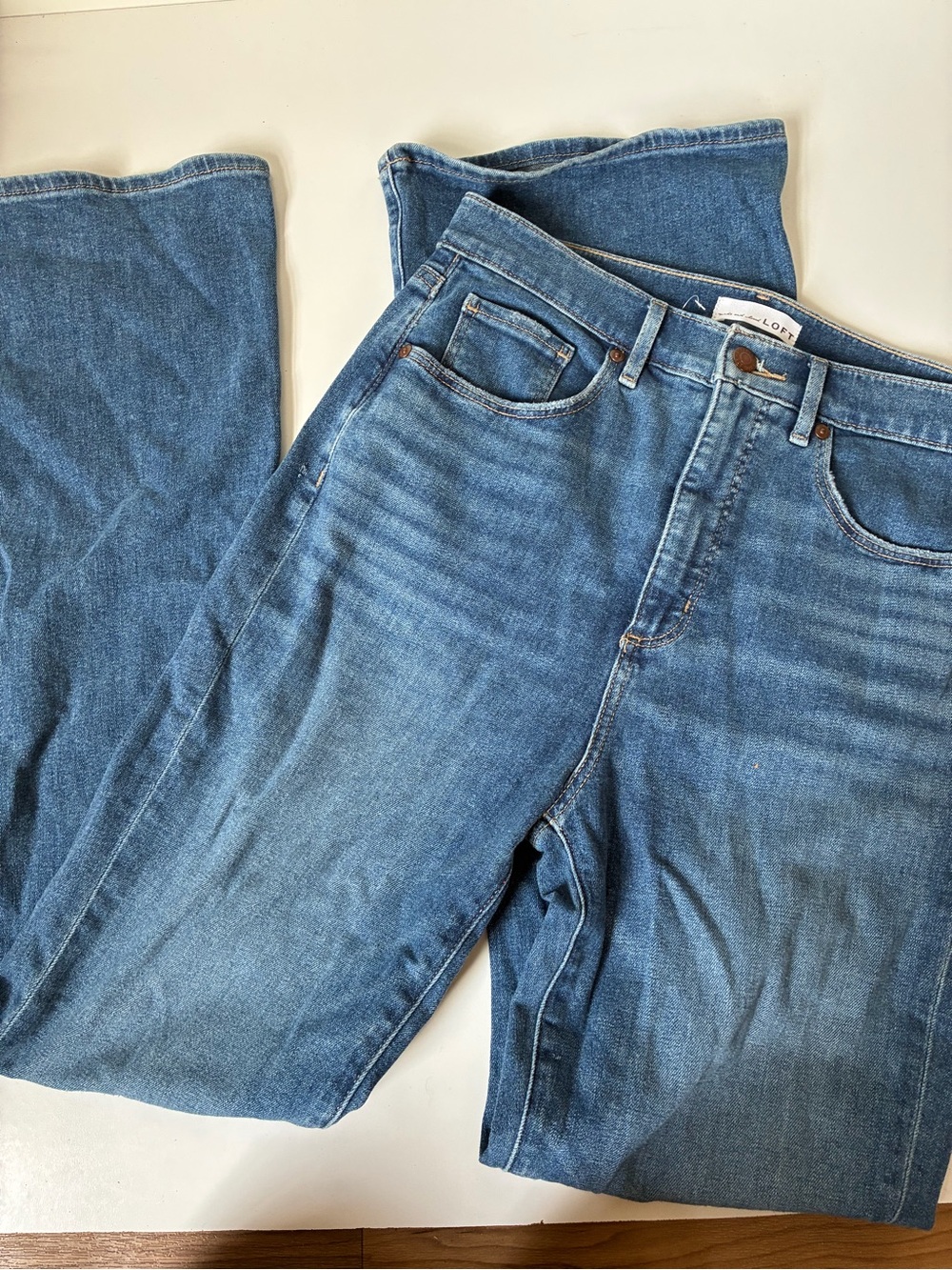 Loft Flared Wide-Leg Jeans in Blue Denim